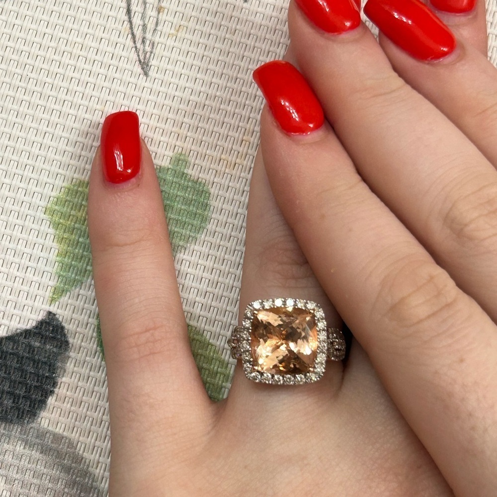 14K Rose Gold 5.08ct Morganite Diamond Halo Ring Sz 7 Certified